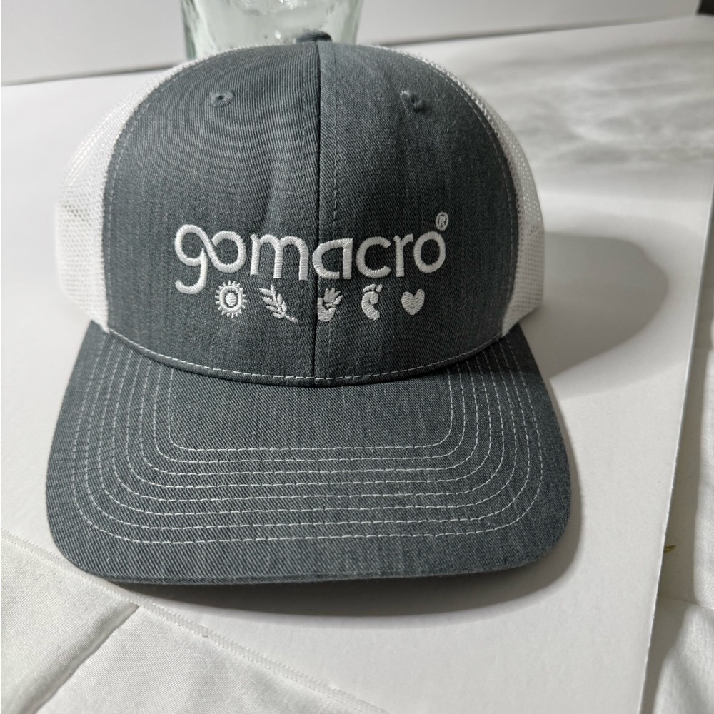 Vinta Gray and White Baseball Cap White Embroidery On Front